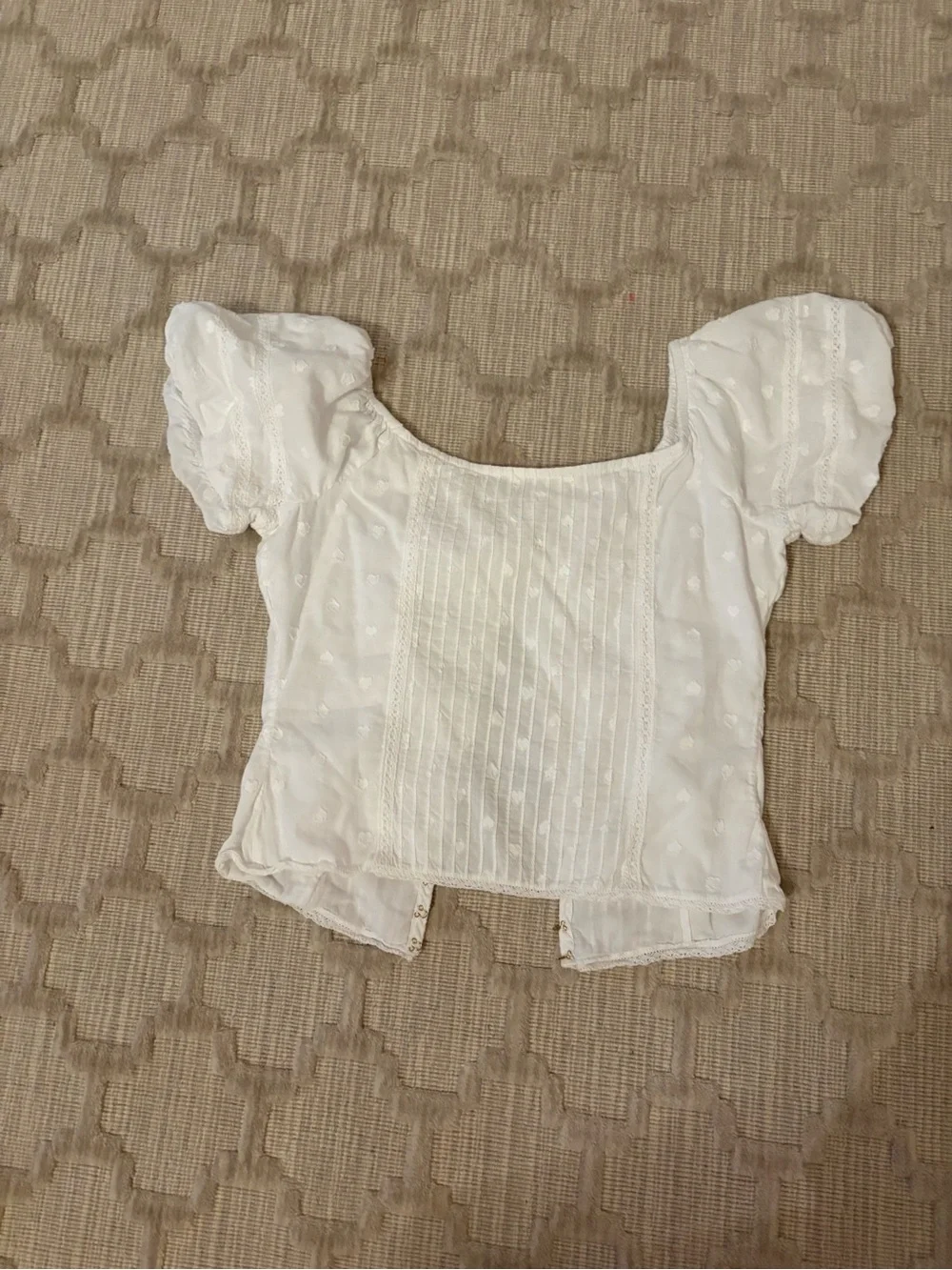 LoveShackFancy White Eyelet Puff Sleeve Crop Blouse